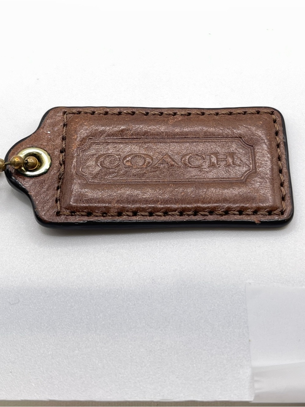 Coach British Tan Leather Embossed Hang Tag with Brass Hardware